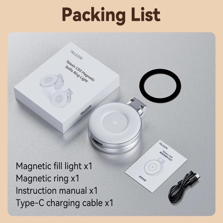 TELESIN S5-BGD-01 Mini Phone Magnetic Beauty Replacement Light Tri-color Temperature Portable Selfie Mirror Rotating Stretching Pocket Lamp - Selfie Light by TELESIN | Online Shopping UK | buy2fix