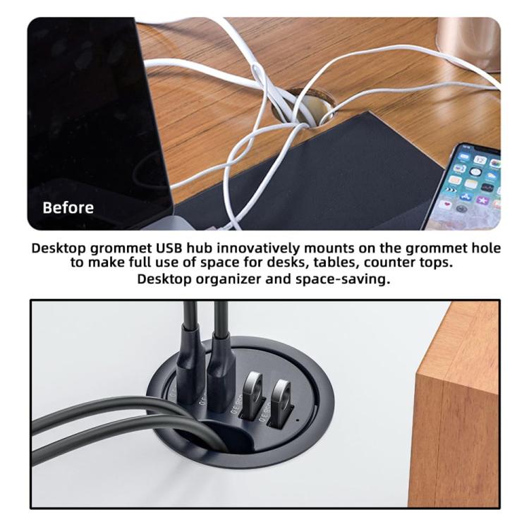 3xUSB3.0+3.5mm Desk Grommet Splitter HUB Dock Station, Cable Length 1.2m - USB 3.0 HUB by buy2fix | Online Shopping UK | buy2fix
