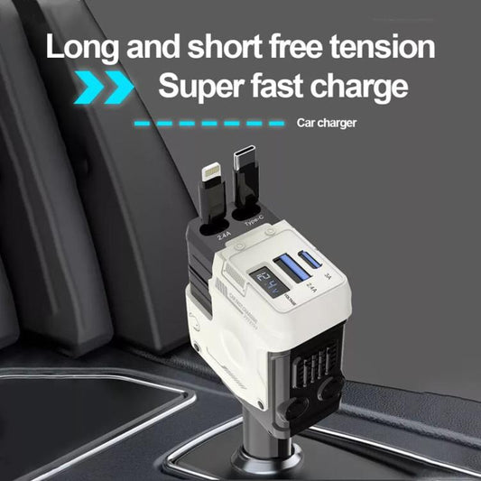 A1 Car 4 In 1 Digital Fast Charger With Retractable Cable(Black) - Car Charger by buy2fix | Online Shopping UK | buy2fix