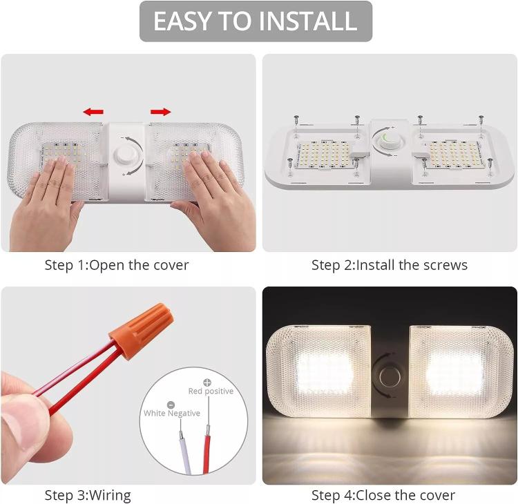 12-24V RV Light 120 LEDs 3-Color Temperature Rotary Button Dimming Roof Light FC01 - Dome Lights by buy2fix | Online Shopping UK | buy2fix