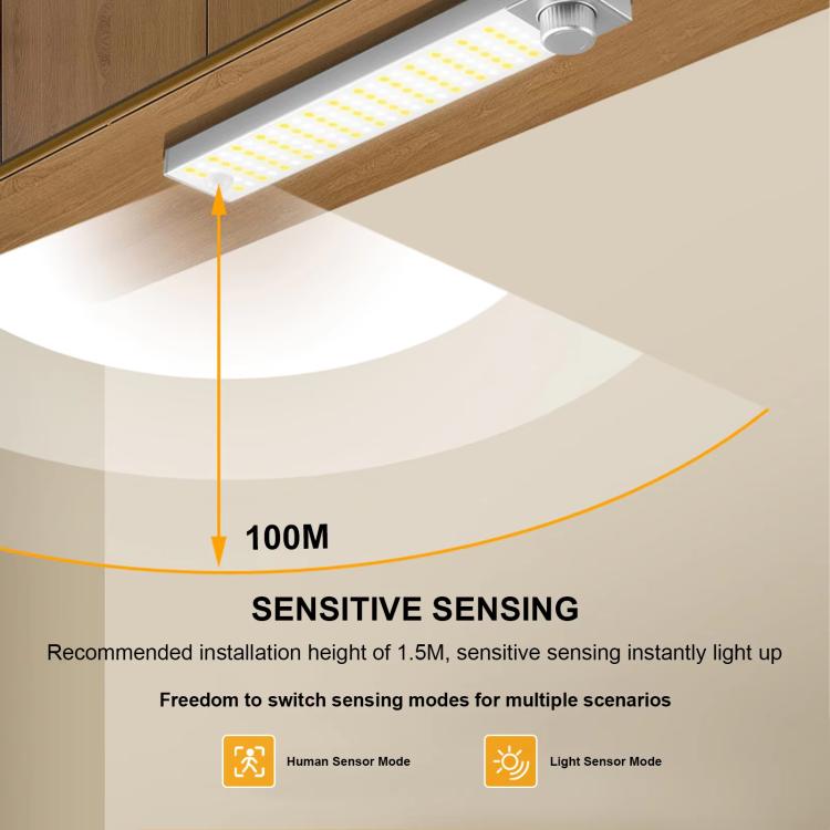 LED Cabinet Light Magnetic Motion Sensor Rechargeable Lamp 128 LEDs 3-color Temperature XN01 - Sensor LED Lights by buy2fix | Online Shopping UK | buy2fix