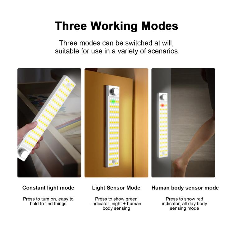 LED Cabinet Light Magnetic Motion Sensor Rechargeable Lamp 128 LEDs 3-color Temperature XN01 - Sensor LED Lights by buy2fix | Online Shopping UK | buy2fix