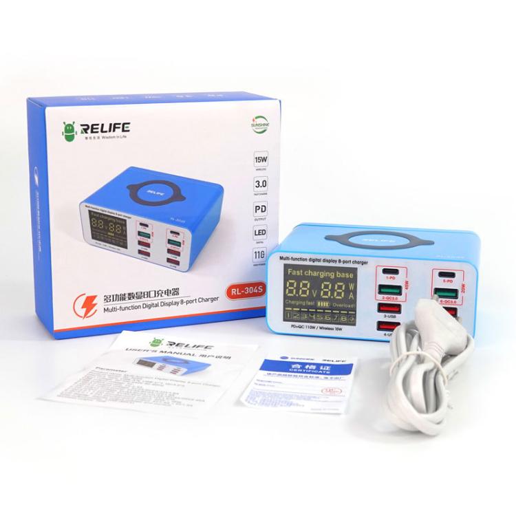 RELIFE RL-304S Multifunctional Smart Digital Display 8 Port Fast Charger USB Support PD+QC3.0 Mobile Phone Charger(EU Plug) - Multifunction Charger by RELIFE | Online Shopping UK | buy2fix