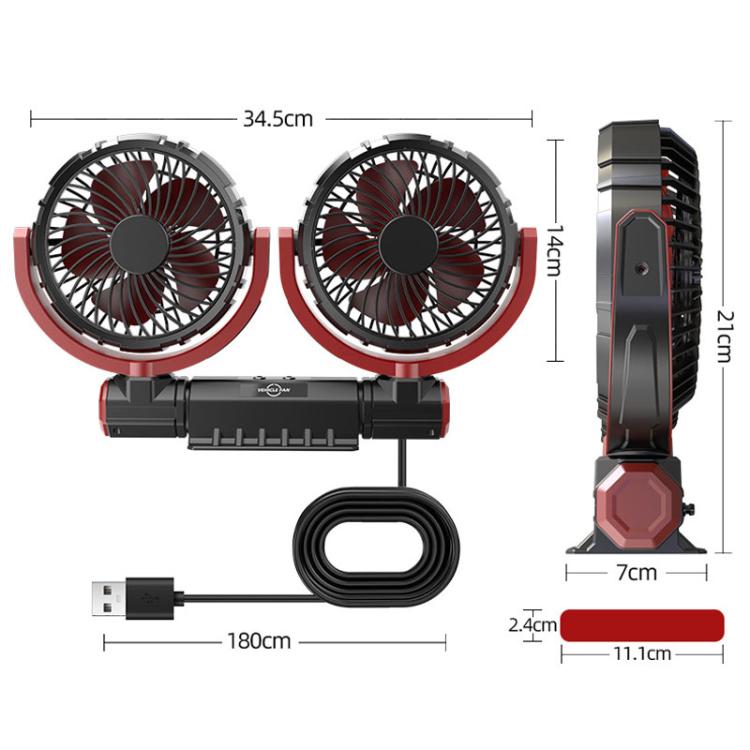 F7201 Car Foldable Rotating USB Dual-Head Fan(Black And Red) - Heating & Fans by buy2fix | Online Shopping UK | buy2fix