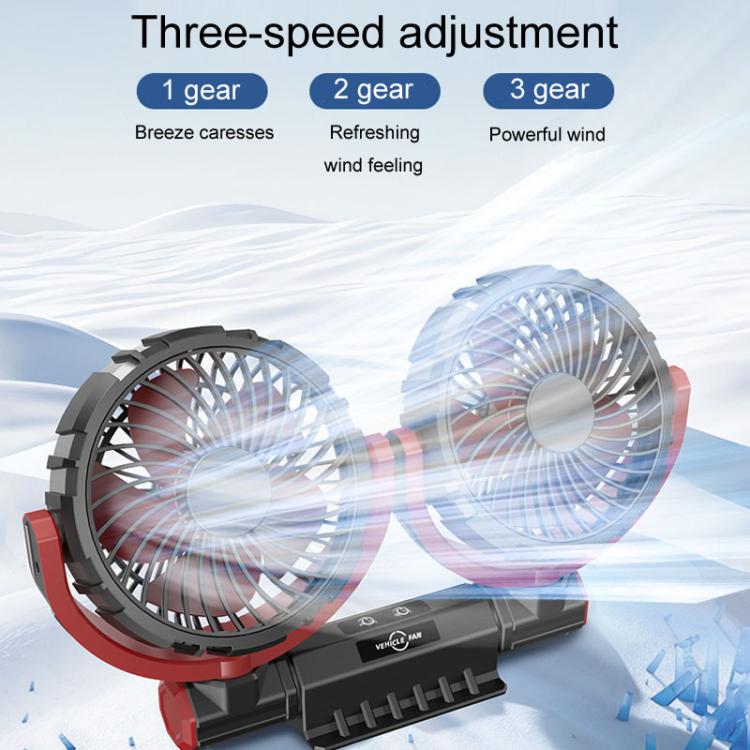 F7201 Car Foldable Rotating USB Dual-Head Fan(Black And Red) - Heating & Fans by buy2fix | Online Shopping UK | buy2fix