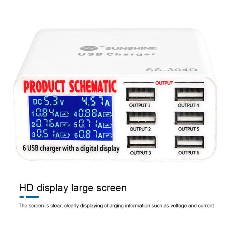 SUNSHINE SS-304D 6-Port USB Smart Charger Multi-Port Digital Display Fast Charging For Mobile Phone(EU Plug) - Multifunction Charger by SUNSHINE | Online Shopping UK | buy2fix