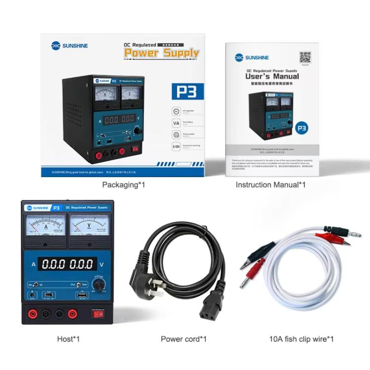 SUNSHINE P3 DC Regulated Power Supply 5V/8.4V/15V Switching Mobile Phone Repair Regulated Power Supply Meter(US Plug 110V) - Power Supply by SUNSHINE | Online Shopping UK | buy2fix