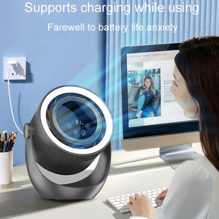 F158 Desktop Mini Multi-Speed Circulating Fan Timed Remote Control Lighted Fan, Style: Beige Rechargeable - Electric Fans by buy2fix | Online Shopping UK | buy2fix