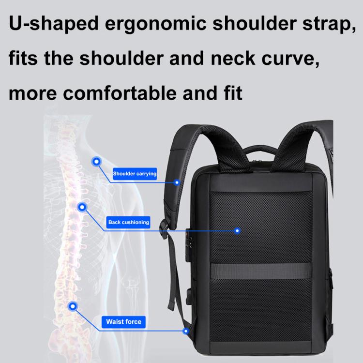 OUMANTU 966 Large-Capacity Waterproof Three-Dimensional Password Lock Laptop Backpack(Gray) - Backpack by OUMANTU | Online Shopping UK | buy2fix