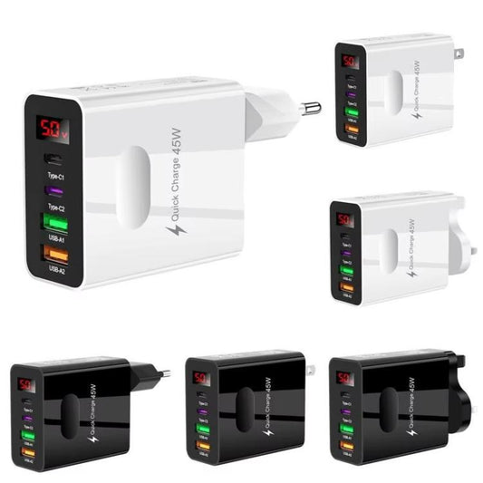 2 USB+2 Type-C Digital Display Mobile Phone Multi-port Charger, Color: EU Plug White - USB Charger by buy2fix | Online Shopping UK | buy2fix