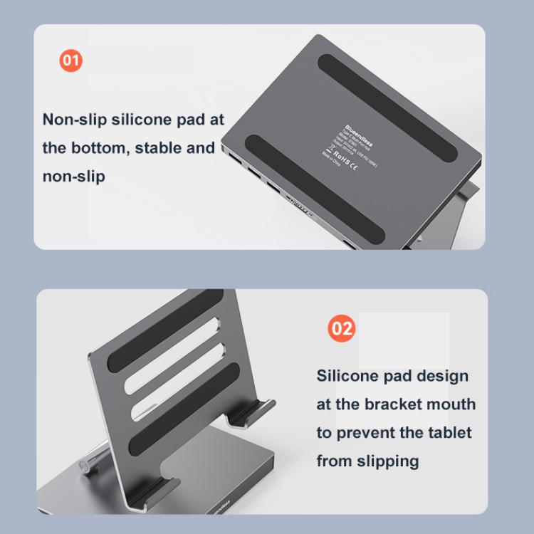 Blueendless 4K/60Hz Multifunctional Docking Station Tablet Holder, Spec: 10-in-1 Rotating - Desktop Holder by Blueendless | Online Shopping UK | buy2fix