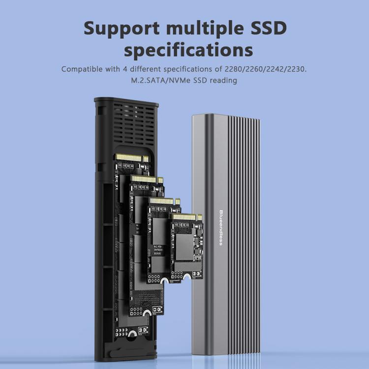 Blueendless 2818SN M.2 Nvme / Sata Dual-protocol Mobile Hard Disk Box with Type-C to USB-A Cable - HDD Enclosure by Blueendless | Online Shopping UK | buy2fix