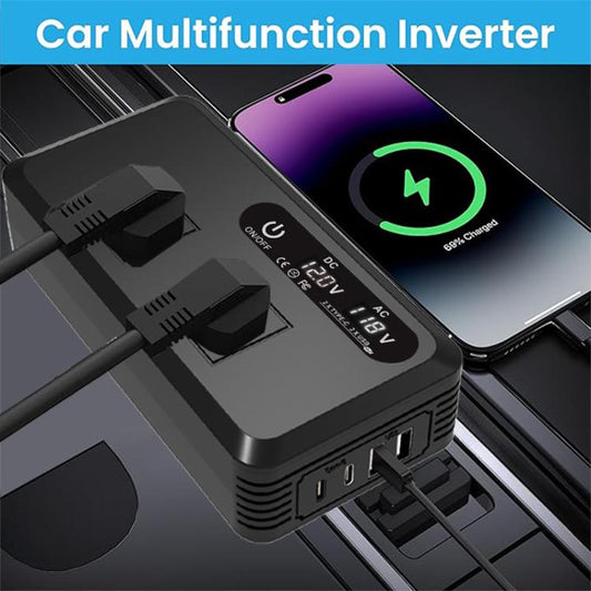 Gurxun Dual Digital Display Car Inverter With 2 USB+2 Type-C Ports Universal Plug 220V - Modified Square Wave by Gurxun | Online Shopping UK | buy2fix
