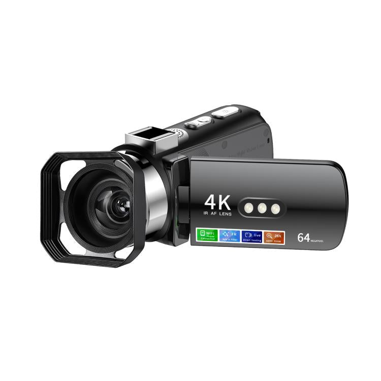 WiFi HD 4K Lightless Colorful Night Vision Digital Video Camera, Color: Black + Lens Hood - Video Cameras by buy2fix | Online Shopping UK | buy2fix