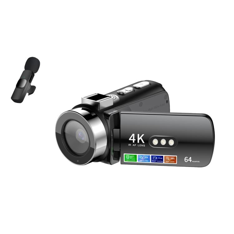 WiFi HD 4K Lightless Colorful Night Vision Digital Video Camera, Color: Black + Wireless Noise Reduction Microphone - Video Cameras by buy2fix | Online Shopping UK | buy2fix