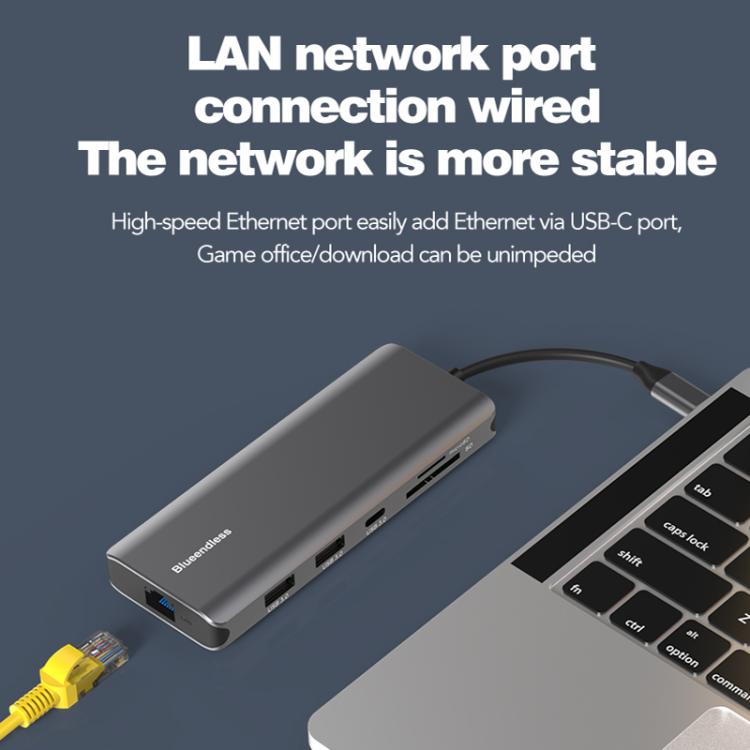 10-in-1 DP+HDMI Dual 8K Blueendless Multifunctional Type-C HD Gigabit Network Docking Station - USB HUB by Blueendless | Online Shopping UK | buy2fix