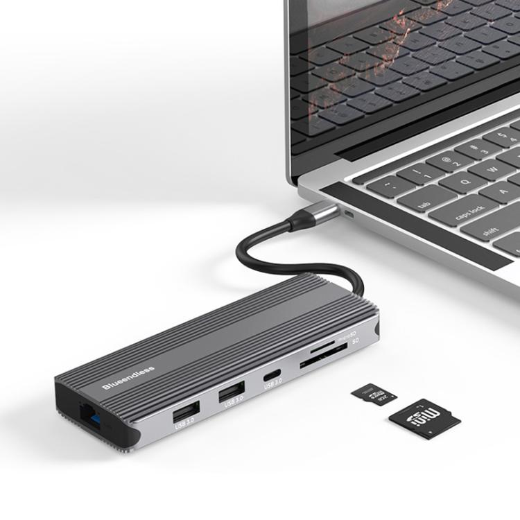 10-in-1 Dual HDMI 8K+4K Blueendless Multifunctional Type-C HD Gigabit Network Docking Station - USB HUB by Blueendless | Online Shopping UK | buy2fix