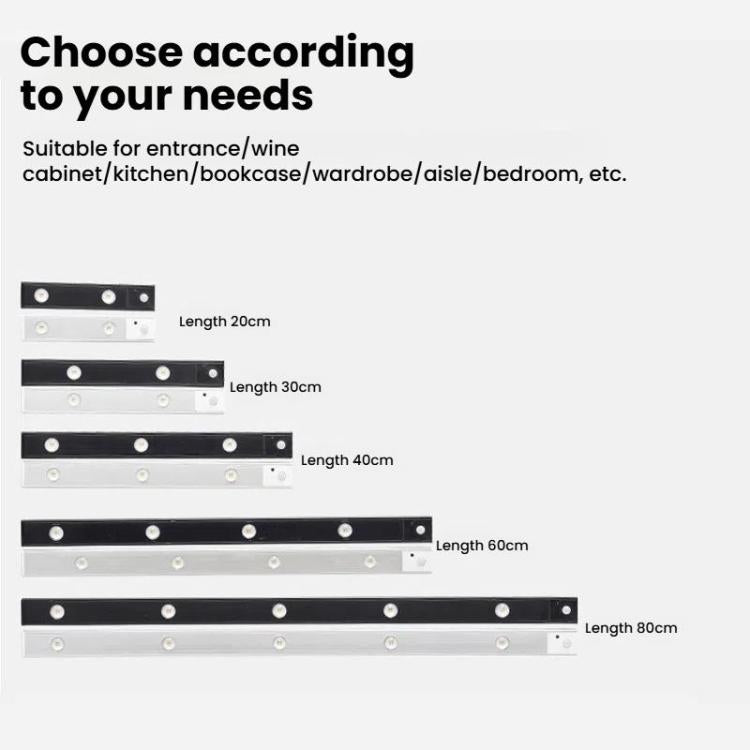 80cm Rechargeable Motion Sensor Light Bar Cabinet Wardrobe Lamp With Remote Control(Silver) - Sensor LED Lights by buy2fix | Online Shopping UK | buy2fix