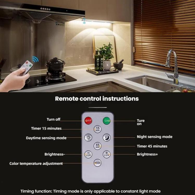 30cm Rechargeable Motion Sensor Light Bar Cabinet Wardrobe Lamp With Remote Control(Black) - Sensor LED Lights by buy2fix | Online Shopping UK | buy2fix