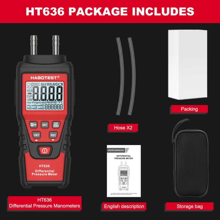 HABOTEST HT636 Highly Precision Differential Pressure Gauge Digital Micropressure Tester - Current & Voltage Tester by HABOTEST | Online Shopping UK | buy2fix
