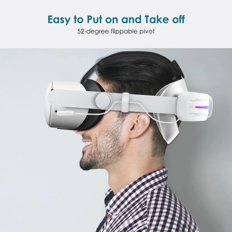 For Meta Quest 2 VR RGB Head Strap Adjustable Headband Built-in 8000 mAh Battery(Gaming White) - VR Accessories by buy2fix | Online Shopping UK | buy2fix