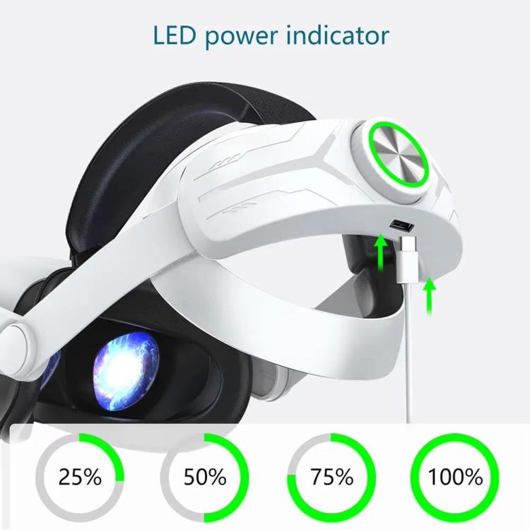 For Meta Quest 2 VR RGB Head Strap Adjustable Headband Built-in 8000 mAh Battery(White) - VR Accessories by buy2fix | Online Shopping UK | buy2fix