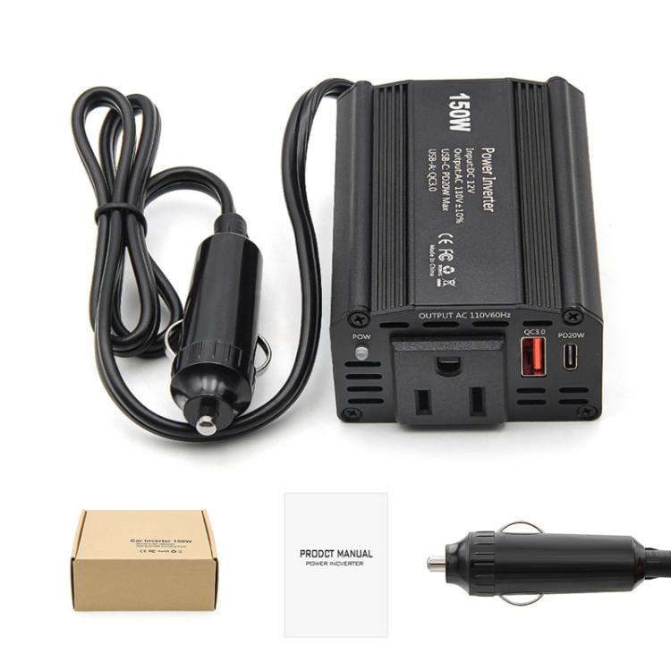 150W PD20W QC3.0 Fast Charging Car Inverter Car Cigarette Lighter Power Supply Adapter(US Plug) - Modified Square Wave by buy2fix | Online Shopping UK | buy2fix