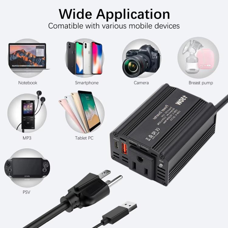 150W PD20W QC3.0 Fast Charging Car Inverter Car Cigarette Lighter Power Supply Adapter(US Plug) - Modified Square Wave by buy2fix | Online Shopping UK | buy2fix