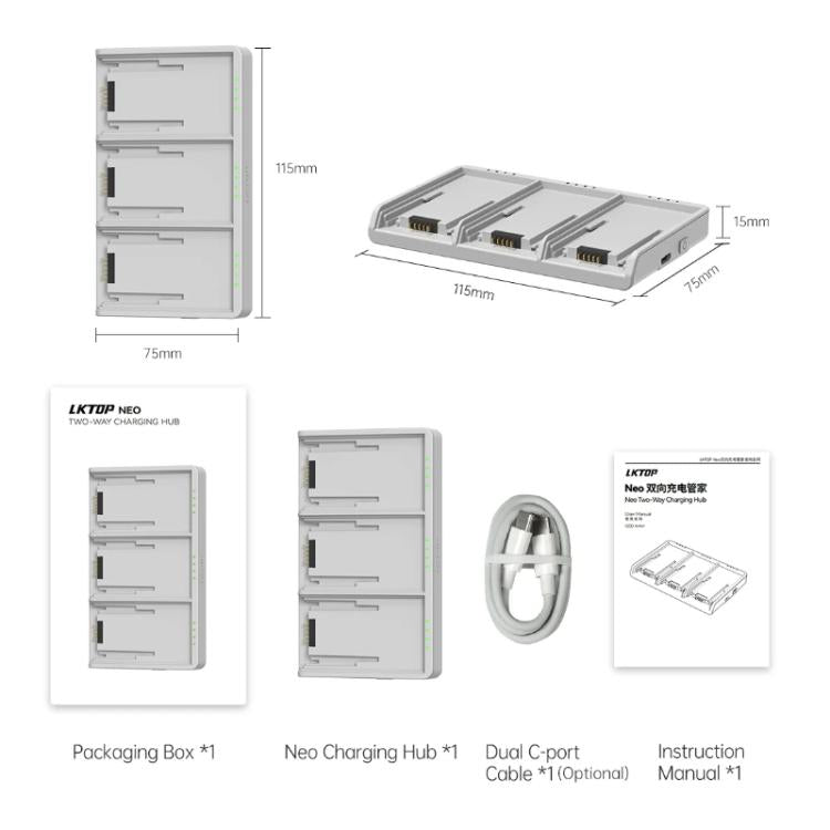For DJI Neo Battery LKTOP Three-Way Charger 65W Fast Charging Hub(Gray) - Other by LKTOP | Online Shopping UK | buy2fix