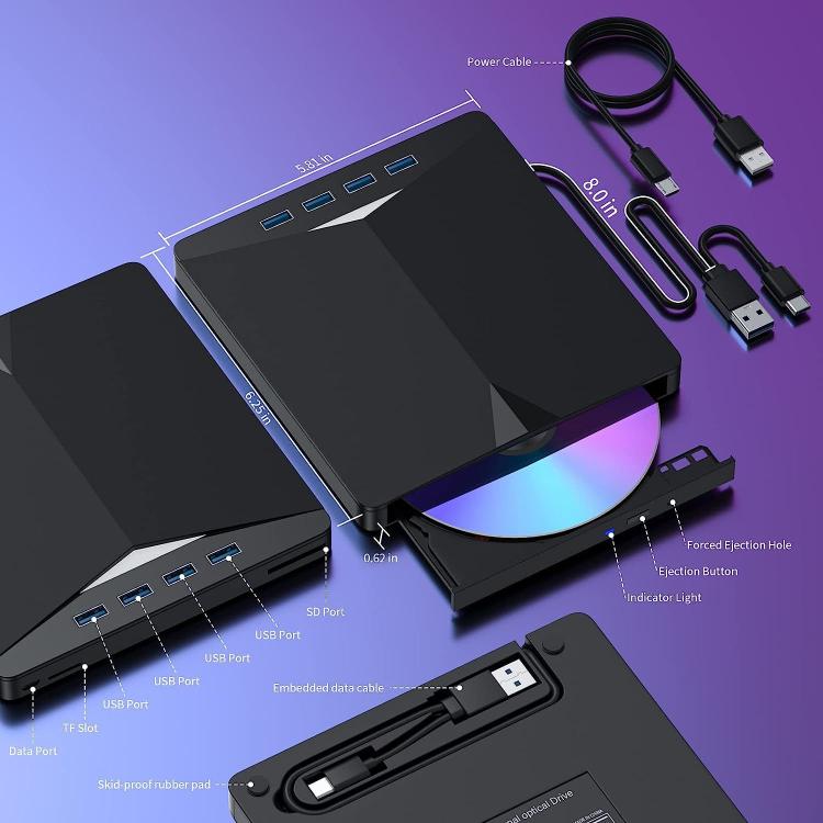 USB3.0 / Type-C External Removable Optical Drive DVD / CD Multi-Interface Writer(Black) - Rewritable Drive by buy2fix | Online Shopping UK | buy2fix
