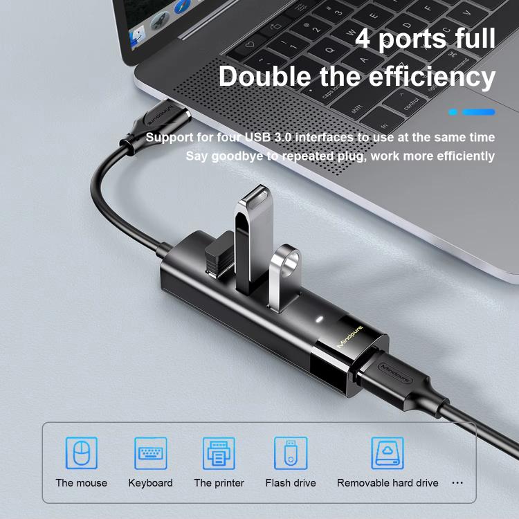 Mindpure US022 0.3m USB To 4-port USB3.0 Long Hub Docking Station Splitter - USB 3.0 HUB by Mindpure | Online Shopping UK | buy2fix