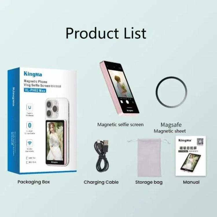 KingMa PH02 MAX Mobile Phone MagSafe Display Screen Selfie Live Streaming Phone Rear Camera(Pink) - Selfie Sticks by KingMa | Online Shopping UK | buy2fix