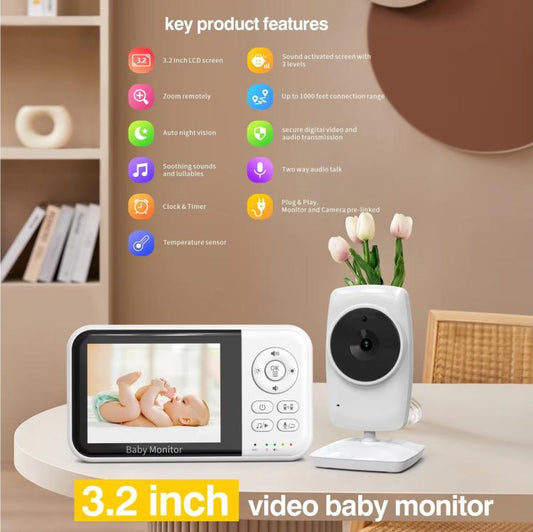 3.2 inch LCD Wireless Video Baby Monitor 2 Way Audio Talk Night Vision Surveillance Security Camera UK Plug - Baby Monitor by buy2fix | Online Shopping UK | buy2fix