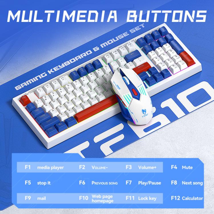 T-WOLF TF610 USB-C/Type-C Wired 98 Keys Keyboard and Mouse Combo Dual-Tone Keycaps Gaming Set(White Blue) - Wired Keyboard by T-WOLF | Online Shopping UK | buy2fix