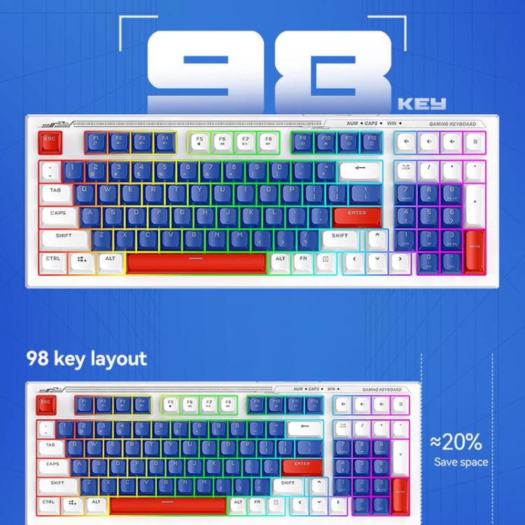 T-WOLF TF610 USB-C/Type-C Wired 98 Keys Keyboard and Mouse Combo Dual-Tone Keycaps Gaming Set(Blue White) - Wired Keyboard by T-WOLF | Online Shopping UK | buy2fix