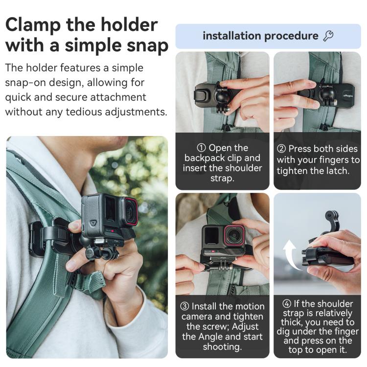 aMagisn 360-degree Rotation Ball Head Backpack Clip for Camera & Smartphone(Black) - Backpack Clip by aMagisn | Online Shopping UK | buy2fix
