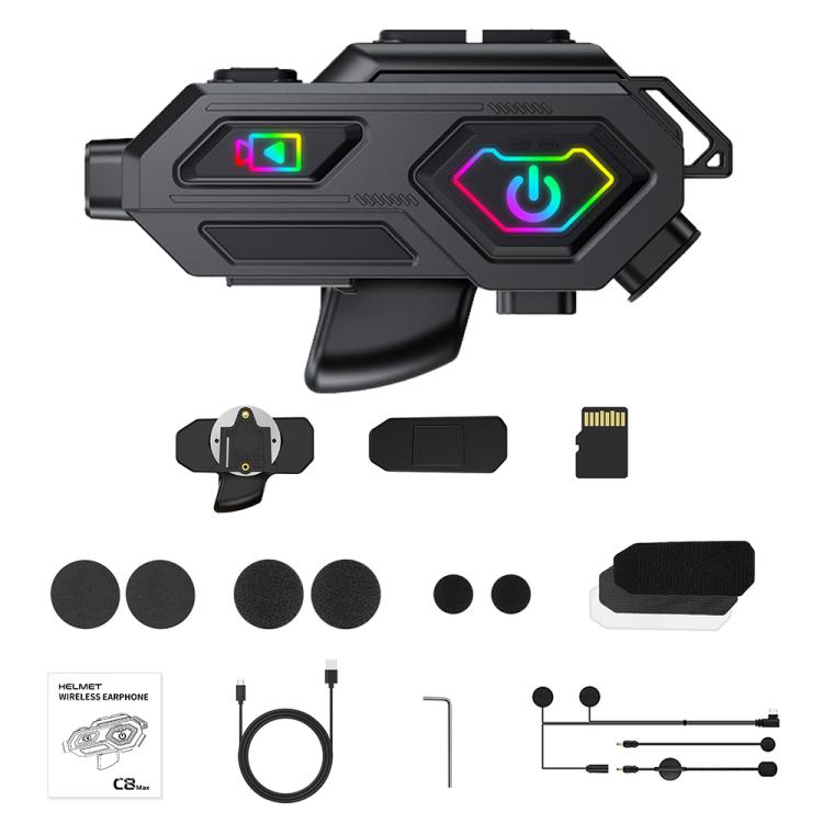 C8Max Motorcycle Intercom Video Helmet Bluetooth Headset HD Video Recorder, Spec: Soft and Hard Mics - Motorcycle Walkie Talkie by buy2fix | Online Shopping UK | buy2fix
