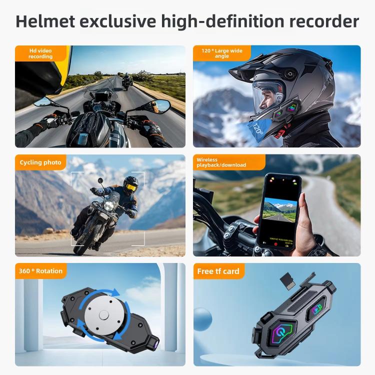 C8Max Motorcycle Intercom Video Helmet Bluetooth Headset HD Video Recorder, Spec: Soft and Hard Mics - Motorcycle Walkie Talkie by buy2fix | Online Shopping UK | buy2fix