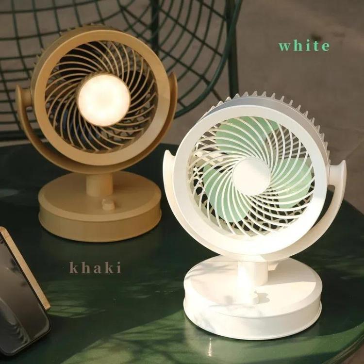 Desktop Fan Outdoor Student Office Portable Rechargeable USB Tabletop Small Fan, Color: With Light (Khaki) - Electric Fans by buy2fix | Online Shopping UK | buy2fix