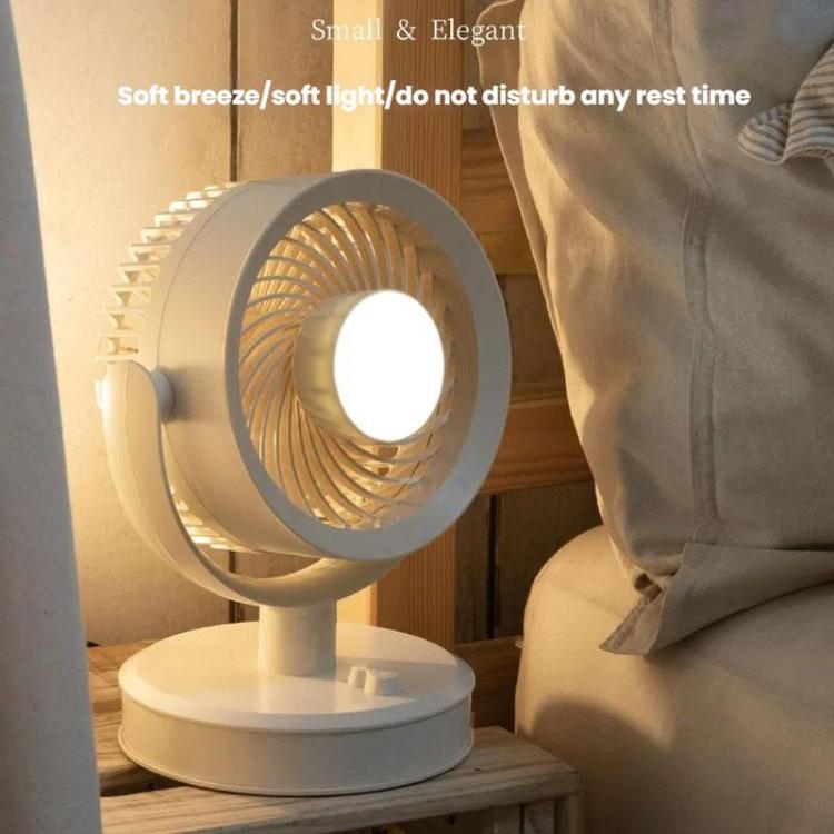 Desktop Fan Outdoor Student Office Portable Rechargeable USB Tabletop Small Fan, Color: With Light (Khaki) - Electric Fans by buy2fix | Online Shopping UK | buy2fix