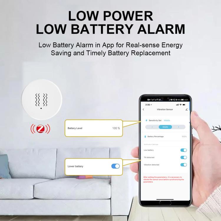 Compatible Tuya ZigBee Smart Vibration Tilt Sensor Real Time Shock Alarm Security Protection - Smart Switch by buy2fix | Online Shopping UK | buy2fix
