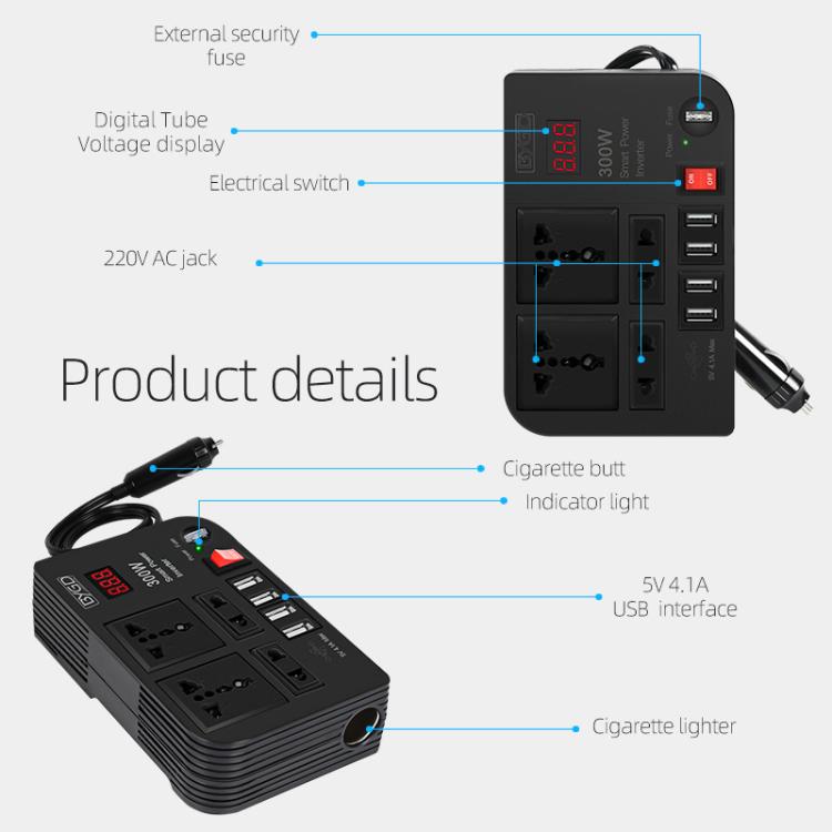 E8982 300W Car Inverter DC 12V To AC 220V Car Laptop USB Charging Universal Converter Power Adapter - Others by buy2fix | Online Shopping UK | buy2fix