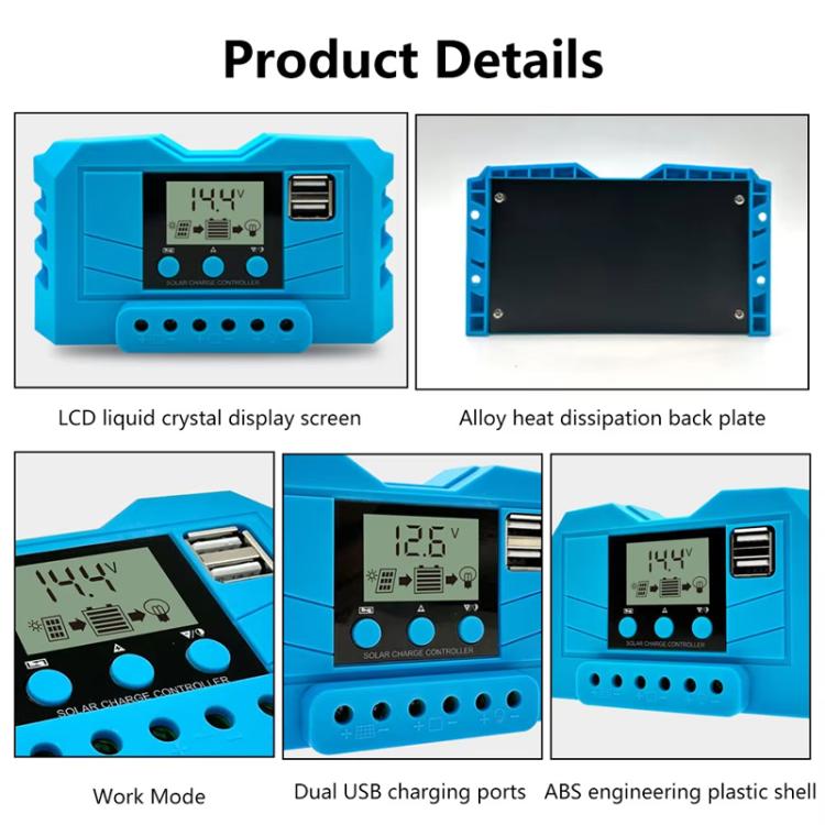10A 12V 24V Lithium Lead Acid Solar Charge Controller PWM PV Controller With LCD Display - Others by buy2fix | Online Shopping UK | buy2fix