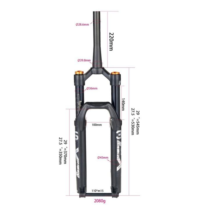 KRSEC XR36 Front Fork Straight Taper Tube Barrel Axle Mountain Bike Wire Damping Forks, Size: 27.5 inch(Black) - Front Fork by KRSEC | Online Shopping UK | buy2fix