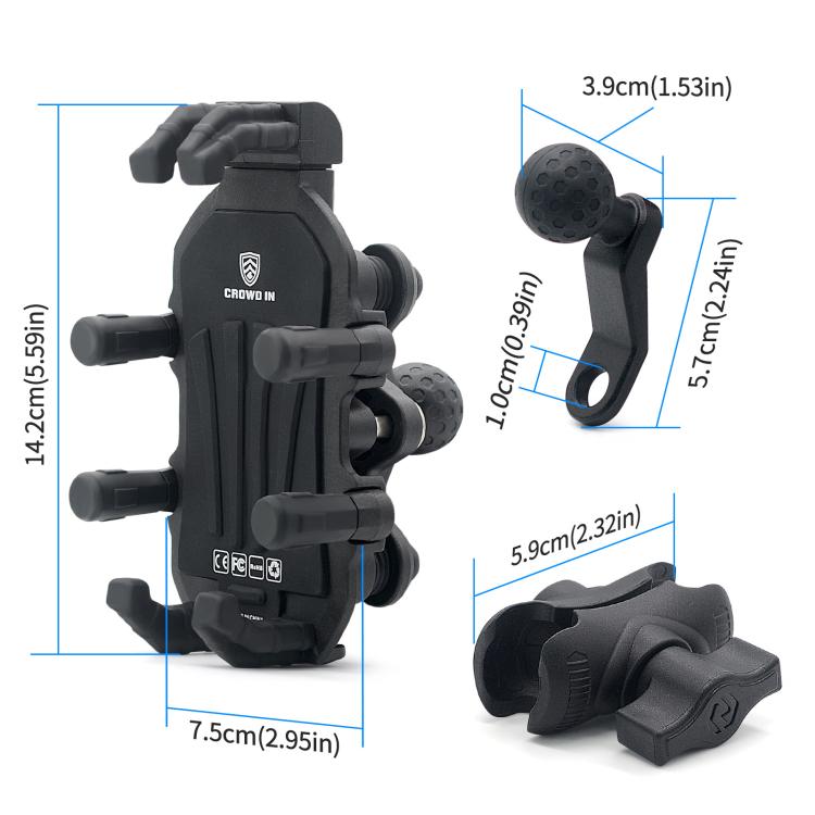 Motorcycle Rearview Mirror Mount Aluminum Alloy Shock-absorbing Mobile Phone Holder(Black) - Holder by buy2fix | Online Shopping UK | buy2fix