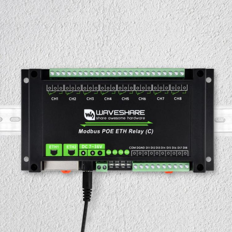 Waveshare Industrial Dual Ethernet Ports 8-ch Relay Module(C), PoE Power Supply(30544) - Relay Module by Waveshare | Online Shopping UK | buy2fix