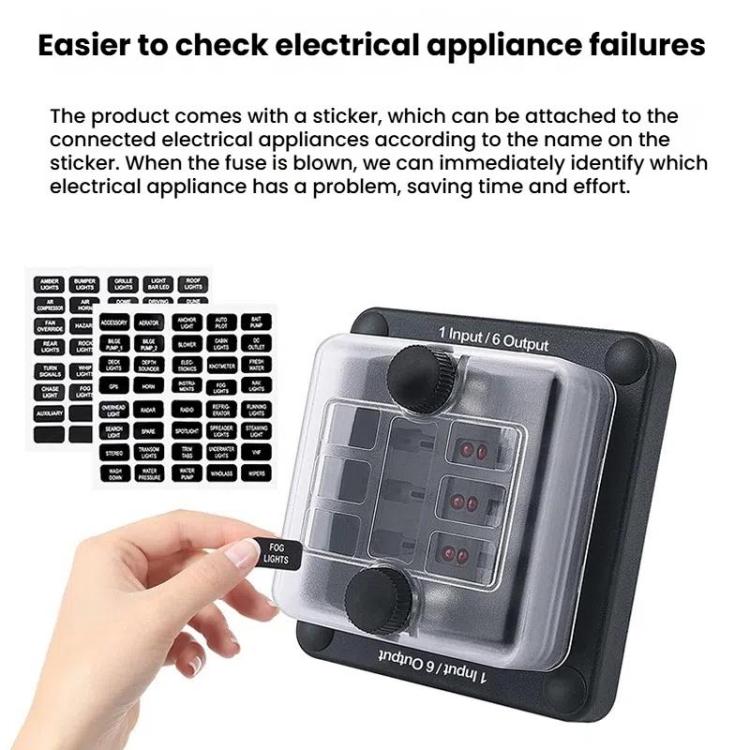 6-Way Waterproof Fuse Box With LED Indicator And Sticker(ZH-1704A1) - Fuse by buy2fix | Online Shopping UK | buy2fix