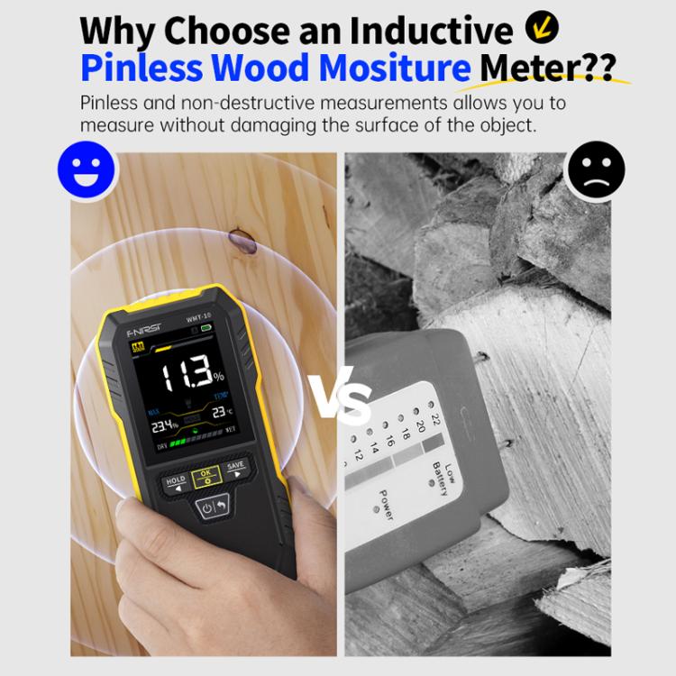 FNIRSI WMT-10 Wood Panel Moisture Tester Wall Surface Humidity Detector - PH & Moisture Meter by FNIRSI | Online Shopping UK | buy2fix