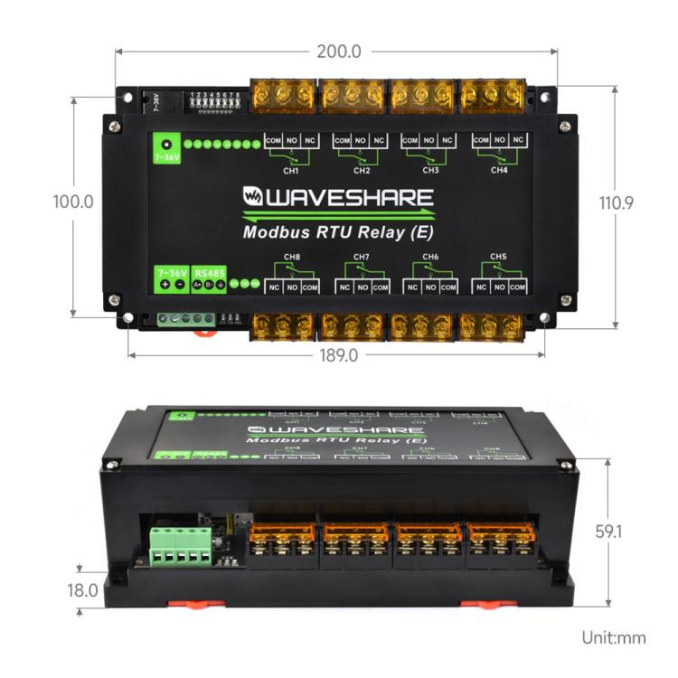 Waveshare Modbus RTU Protocol Rail-Mounted Case 8-Way RS485 30A High-Current Relay Module(30459) - Relay Module by Waveshare | Online Shopping UK | buy2fix