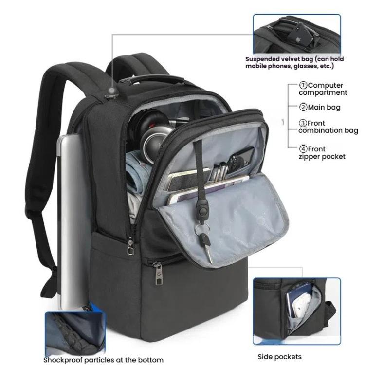 Tigernu 19-inch Expandable Men Anti-Theft Laptop Backpack with USB Charging Port, Headphone Hole & Comfort Shoulder Straps for Travel, Work Commute(Black) - Backpack by Tigernu | Online Shopping UK | buy2fix